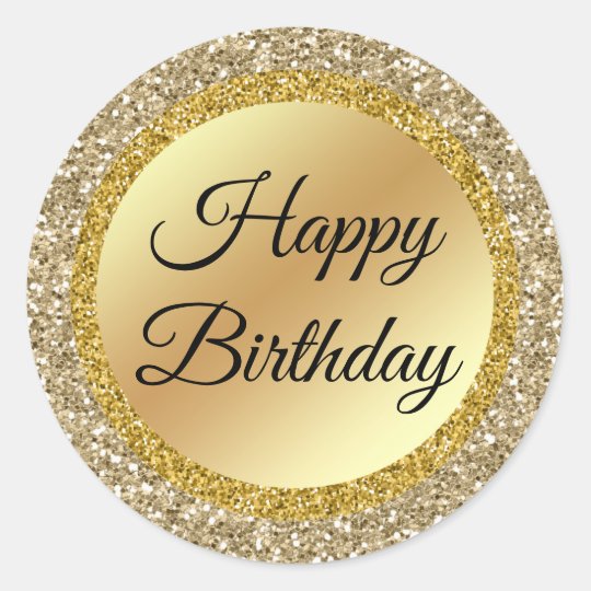 happy birthday,gold luxury background,custom classic round sticker ...