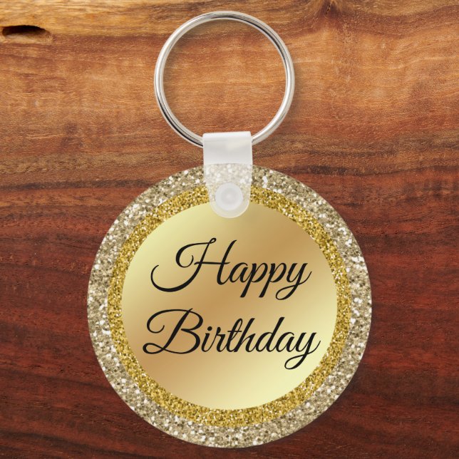 happy birthday gold metallic glitters keychain (Front)