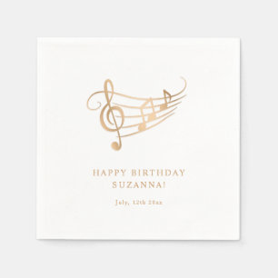 Happy Birthday Gold Music Notes Elegant Napkins