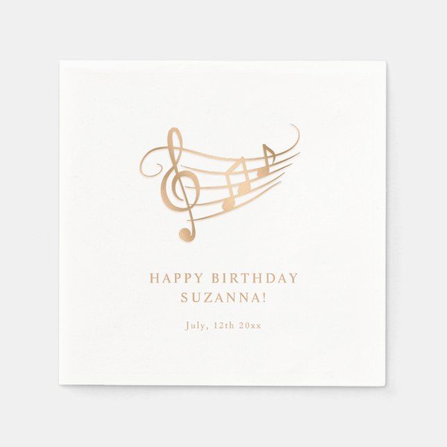 Happy Birthday Gold Music Notes Elegant Napkins (Front)
