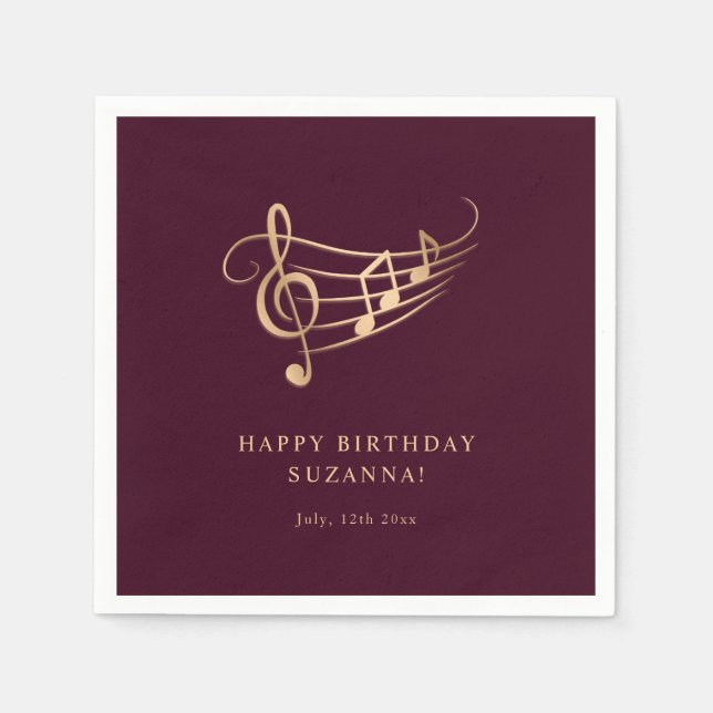 Happy Birthday Gold Music Notes Elegant Napkins (Front)