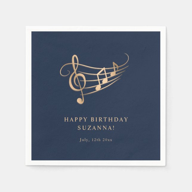 Happy Birthday Gold Music Notes Elegant Napkins (Front)