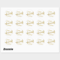 Happy Birthday gold music notes white Classic Round Sticker