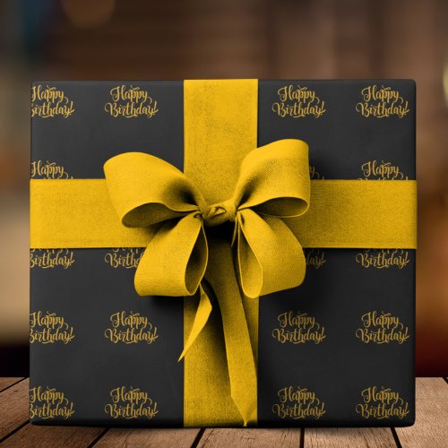 Happy Birthday Gold n Black Wrapping Paper