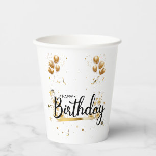 Happy Birthday Gold Paper Cups