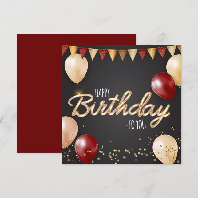 Happy Birthday Gold & Red Card  (Front/Back)