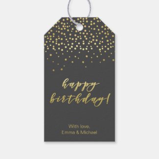 Happy Birthday - Gold Script & Confetti Gift Tags
