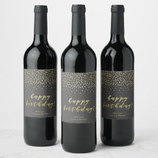 Happy Birthday - Gold Script & Confetti