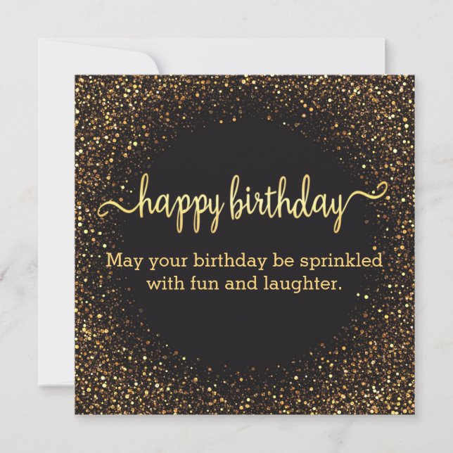 happy birthday gold sparkles and glitters note card (Front)