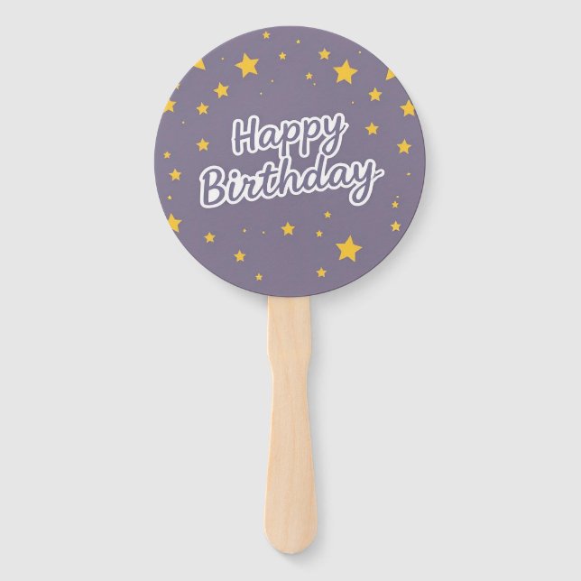 Happy Birthday Gold Stars on Blue  Hand Fan (Front)