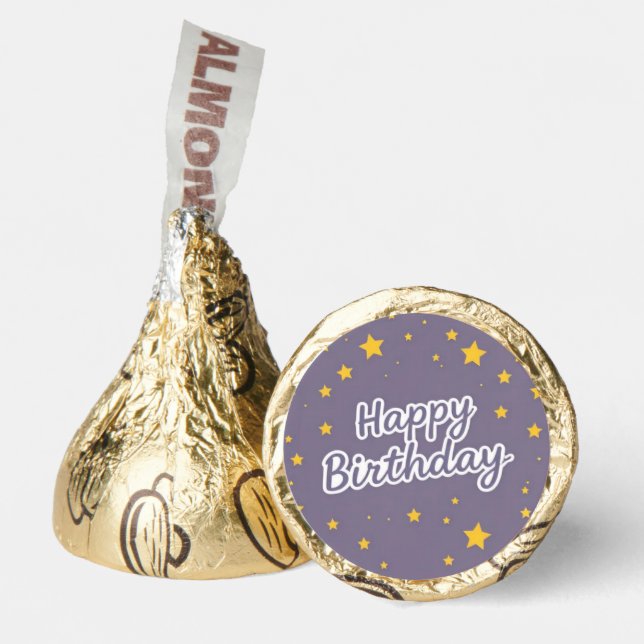 Happy Birthday Gold Stars on Blue  Hershey®'s Kisses® (Front)