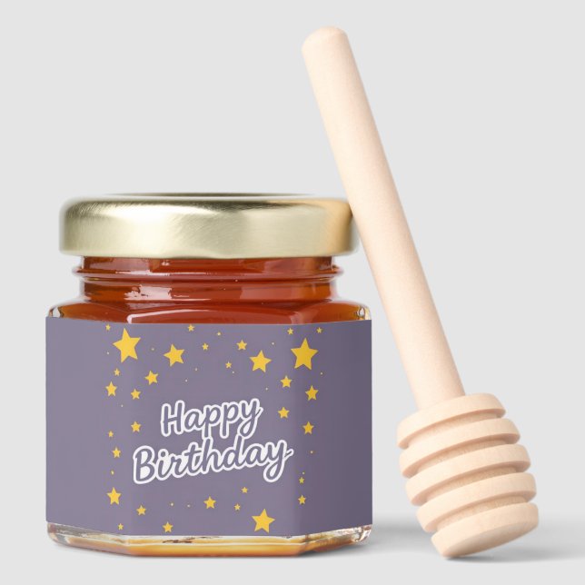 Happy Birthday Gold Stars on Blue  Honey Jar Favors (Front)