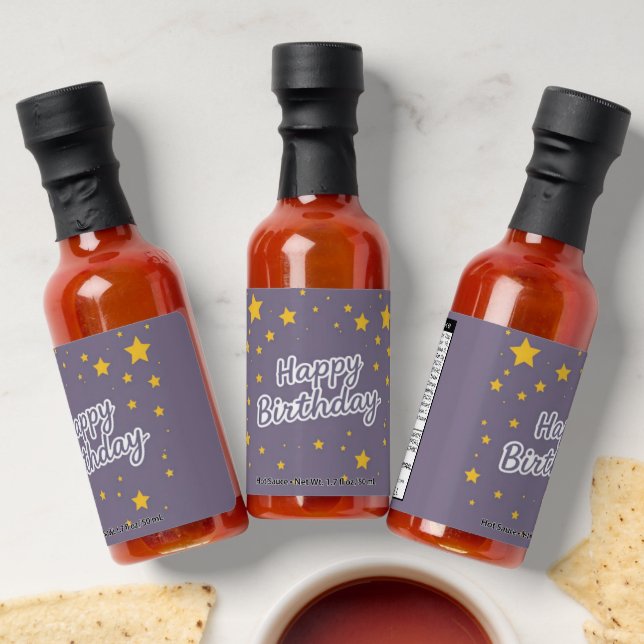 Happy Birthday Gold Stars on Blue  Hot Sauces (Laydown)