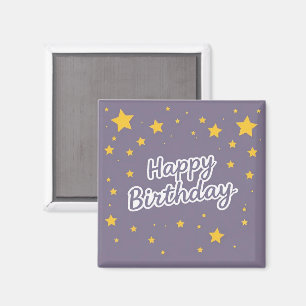 Happy Birthday Gold Stars on Blue Magnet