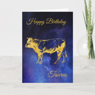 Happy Birthday Gold Taurus Bull Zodiac Horoscope Card