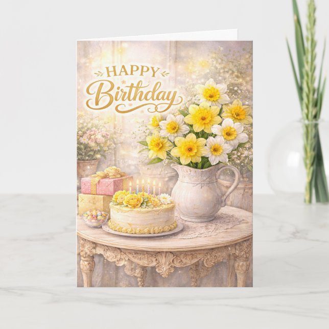 Happy Birthday Golden Daffodils Card (Front)