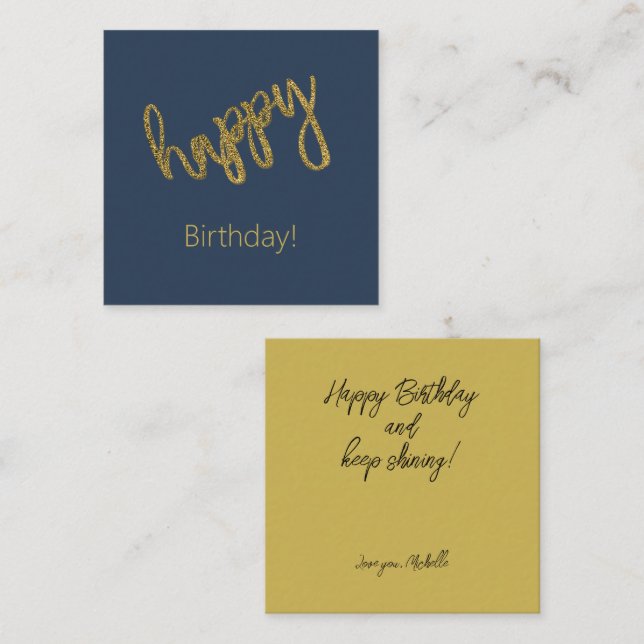 Happy Birthday Golden Glitter Custom Name Note Card (Front/Back)