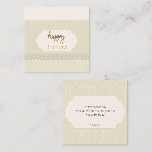 Happy Birthday Golden Glitter Custom Name Note Card (Front/Back)