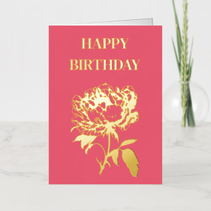Happy Birthday Golden Peony Foil Greeting Card