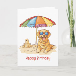 Happy Birthday Golden Retriever Beach Dog Card