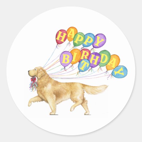 Happy Birthday Golden Retriever Classic Round Sticker