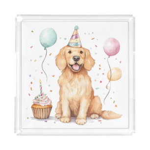 Happy Birthday Golden Retriever Dog Acrylic Tray