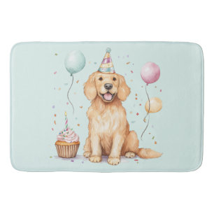 Happy Birthday Golden Retriever Dog Bath Mat