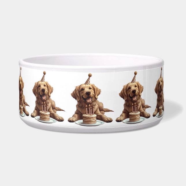 Happy Birthday Golden Retriever Dog Bowl (Front)