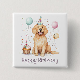Happy Birthday Golden Retriever Dog Button
