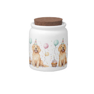 Happy Birthday Golden Retriever Dog Candy Jar