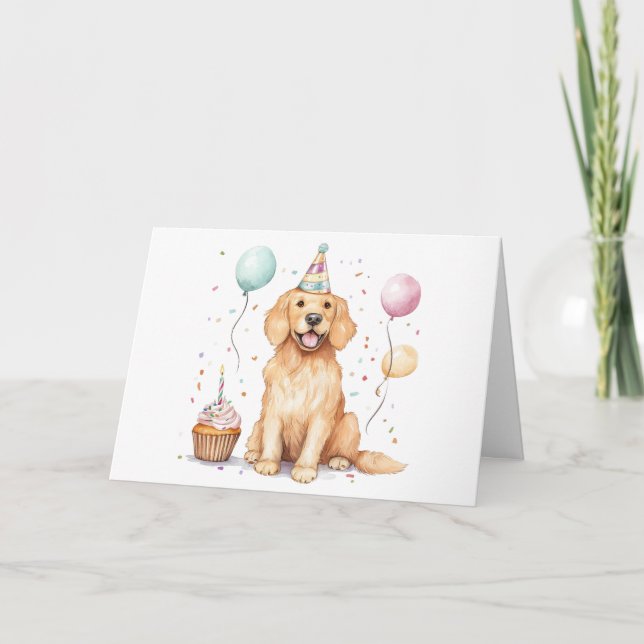 Happy Birthday Golden Retriever Dog Card (Front)
