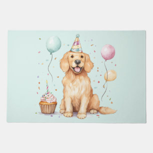 Happy Birthday Golden Retriever Dog Doormat