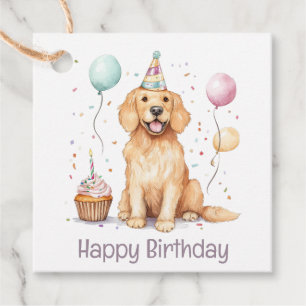 Happy Birthday Golden Retriever Dog Favor Tags