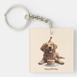 Happy Birthday Golden Retriever Dog Keychain
