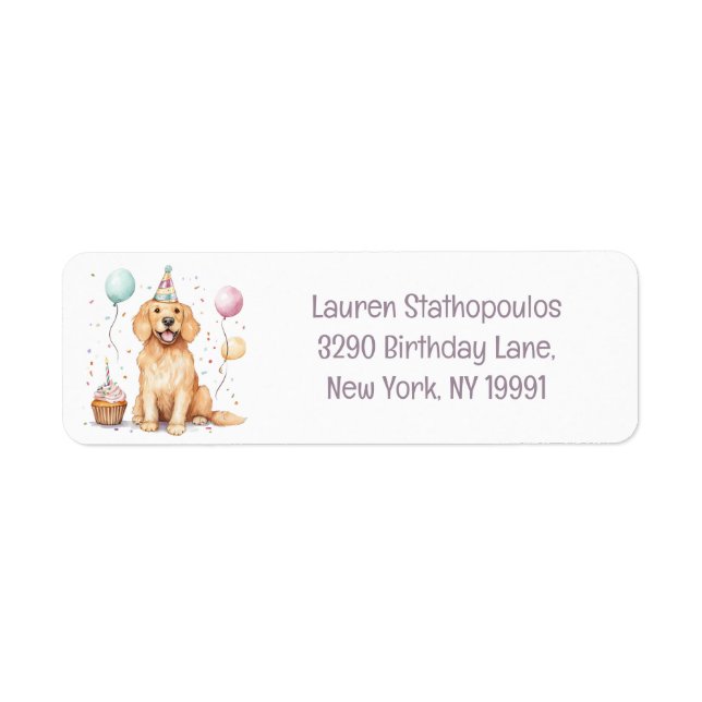 Happy Birthday Golden Retriever Dog Label (Front)