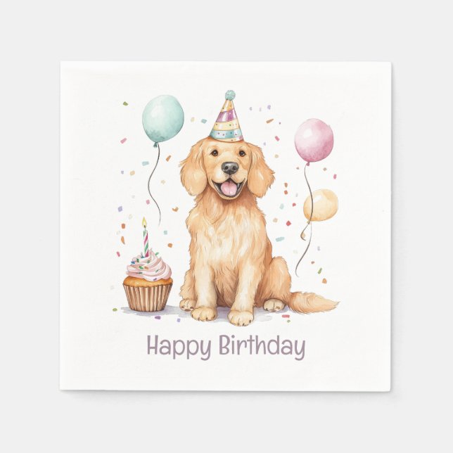 Happy Birthday Golden Retriever Dog Napkins (Front)