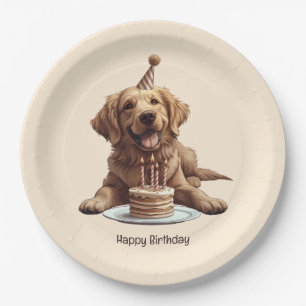 Happy Birthday Golden Retriever Dog Paper Plates