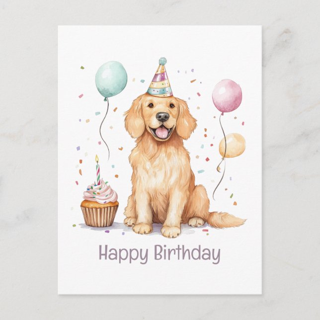 Happy Birthday Golden Retriever Dog Postcard (Front)