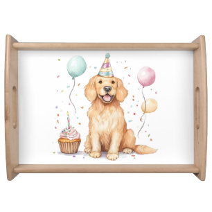 Happy Birthday Golden Retriever Dog Serving Tray