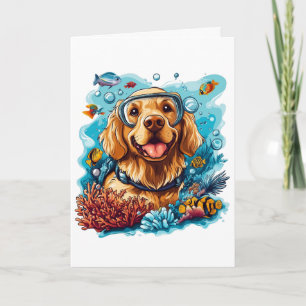 Happy Birthday Golden Retriever Dog Snorkeling Card