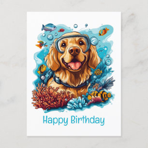Happy Birthday Golden Retriever Dog Snorkeling Postcard