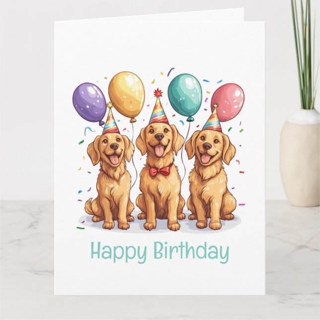 Happy Birthday Golden Retriever Dogs Card (Front)