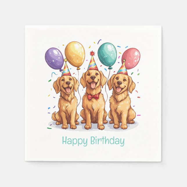 Happy Birthday Golden Retriever Dogs Napkins (Front)