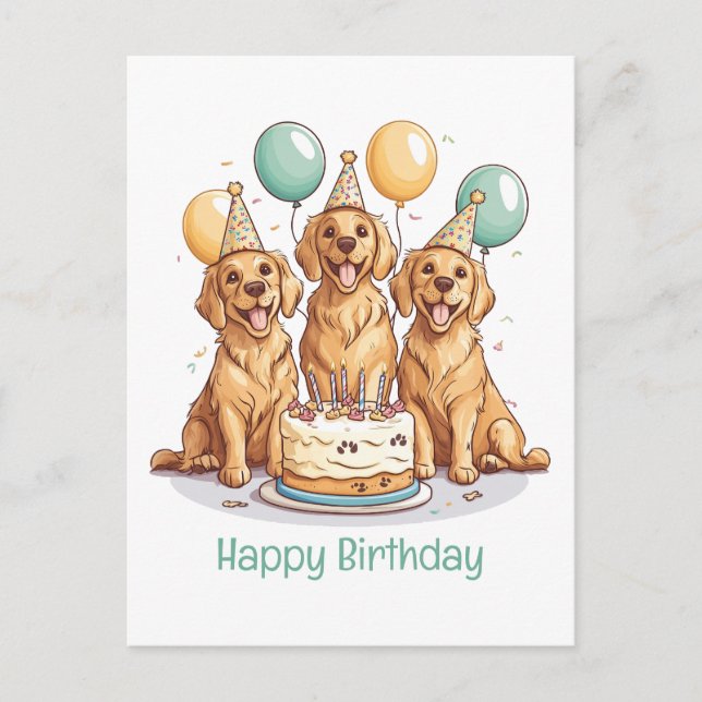 Happy Birthday Golden Retriever Dogs Postcard (Front)
