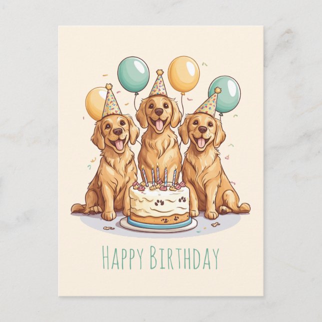 Happy Birthday Golden Retriever Dogs Postcard (Front)