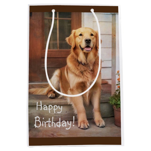 Happy Birthday Golden Retriever Gift Bag (Front)