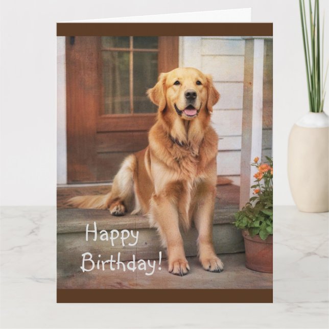 Happy Birthday Golden Retriever Greeting Card (Front)