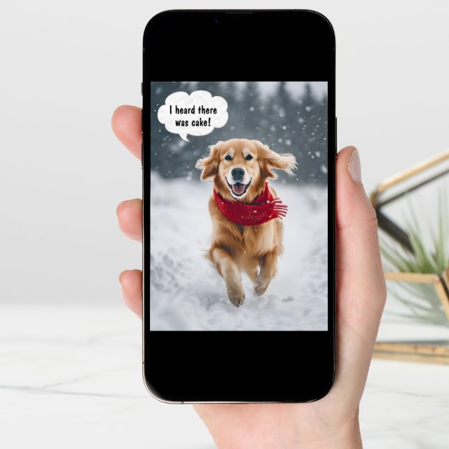 Happy Birthday Golden Retriever In Snow Card (Front Digital)