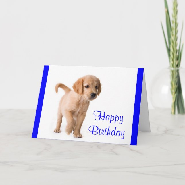 Happy Birthday Golden Retriever Puppy Dog Card (Front)