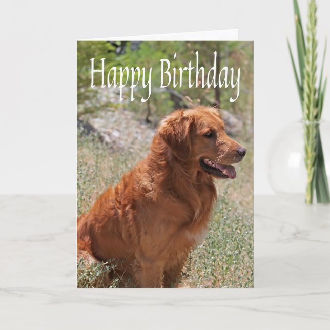 Happy Birthday Golden Retriever Puppy Dog Card (Front)